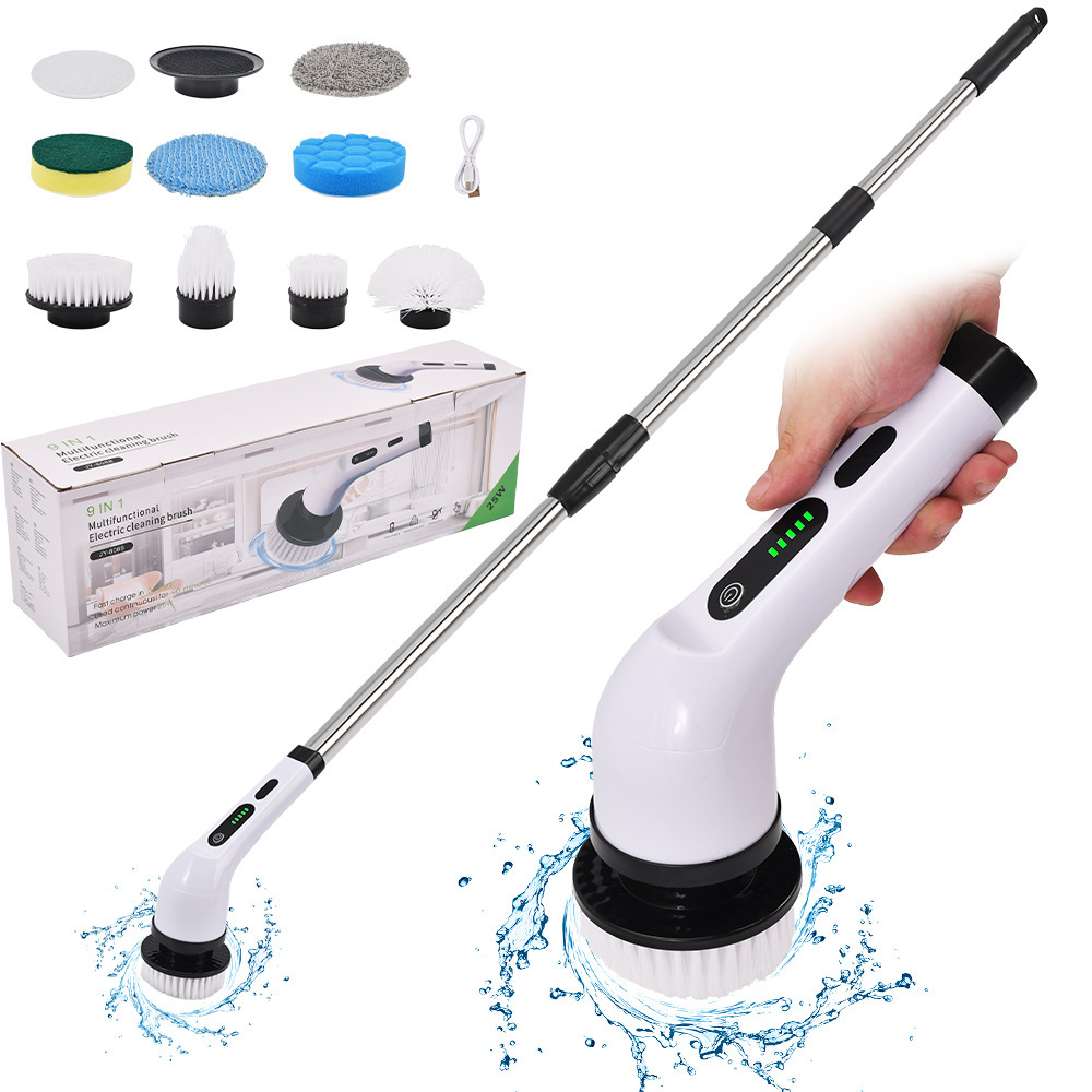 7-in-1 Electric Spin Scrubber with Long Handle for Effortless Deep Cleaning