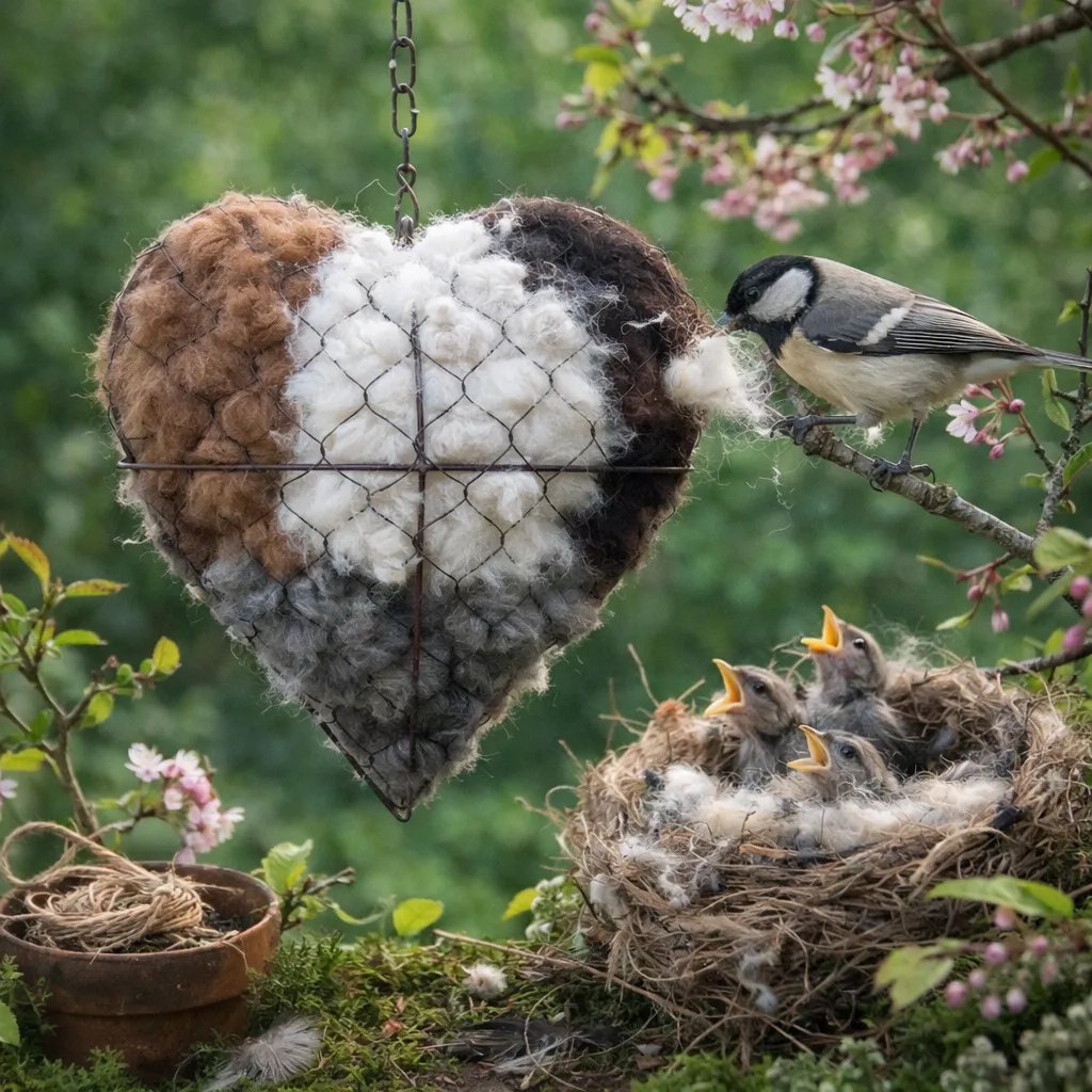 Handmade Alpaca Fiber Bird Nesting Heart for Birds