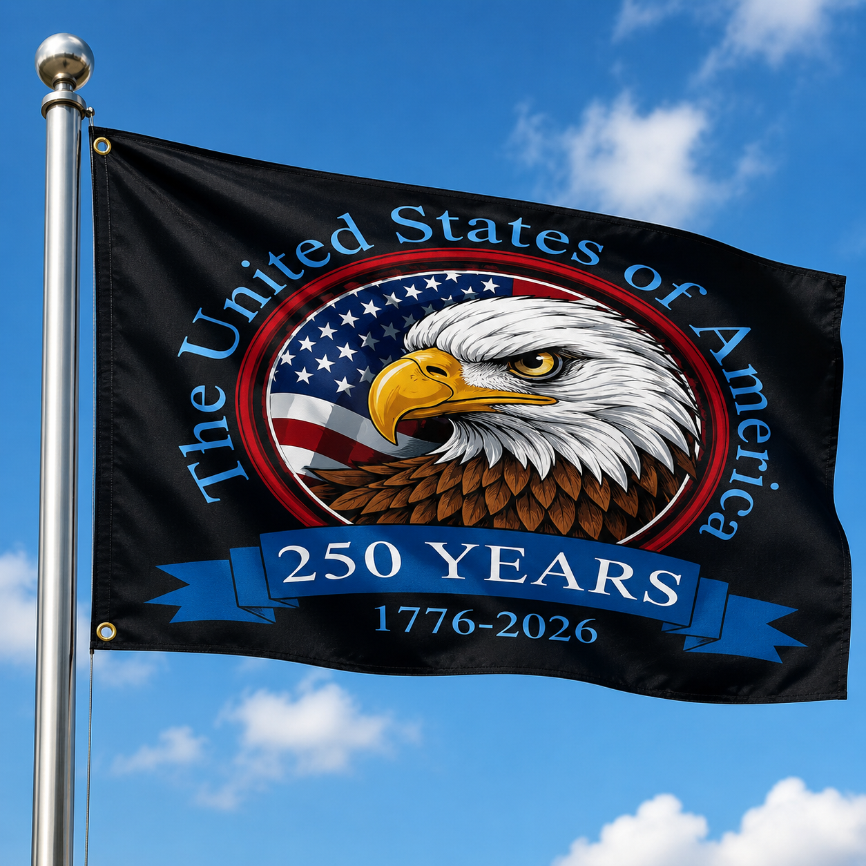 USA 250th Anniversary 1776-2026 Double Sided Flag – Flying Eagle 250 Years of Blessings One Nation Under God Decor