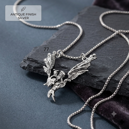 Fallen Angel Pendant Necklace • Antique Silver & 18K Gold Plated Statement Jewelry