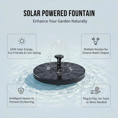Solar Powered Bird Bath Fountain with 6 Nozzles for Bird Bath, Garden, Pond, Pool