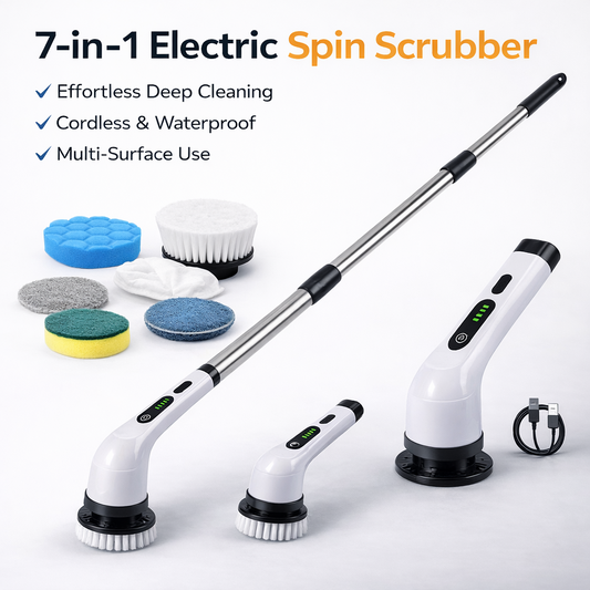 7-in-1 Electric Spin Scrubber with Long Handle for Effortless Deep Cleaning