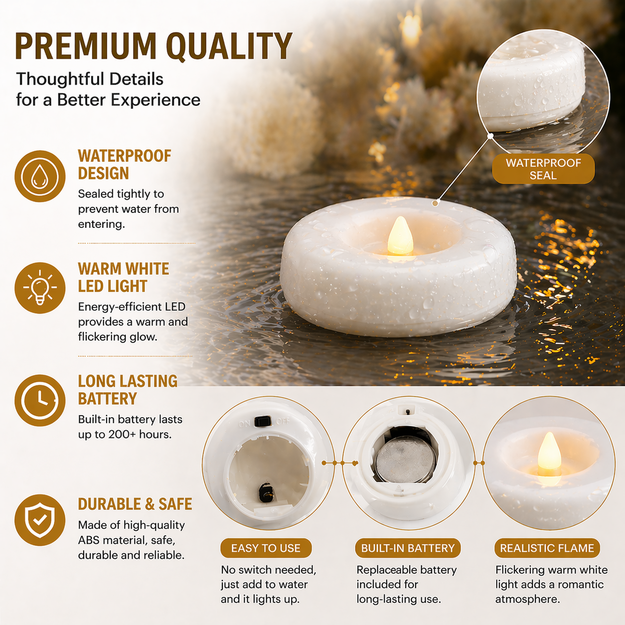 Water-Activated Waterproof Flameless Floating LED Candles