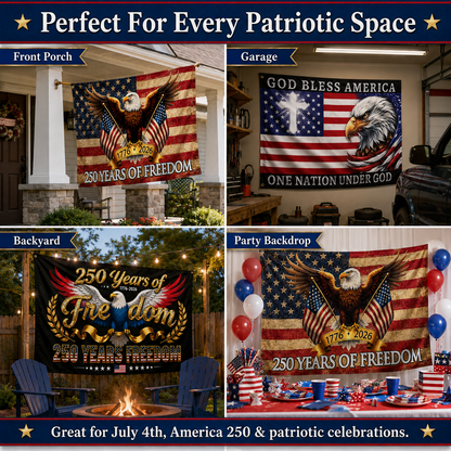 USA 250th Anniversary 1776-2026 Double Sided Flag – Flying Eagle 250 Years of Blessings One Nation Under God Decor