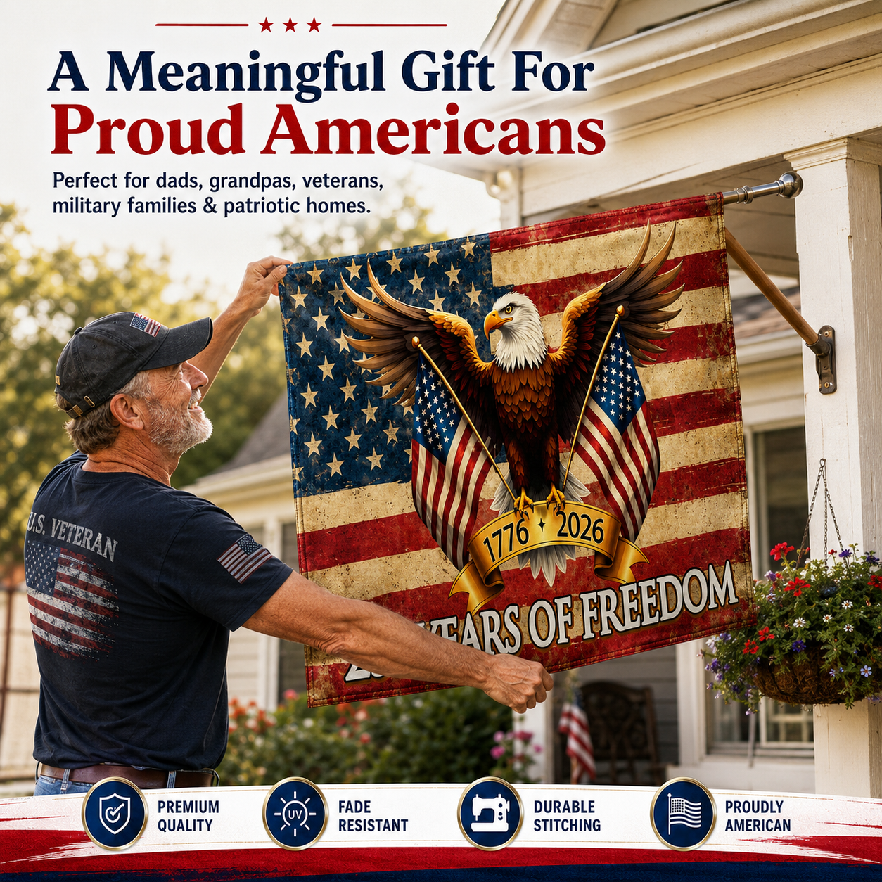USA 250th Anniversary 1776-2026 Double Sided Flag – Flying Eagle 250 Years of Blessings One Nation Under God Decor