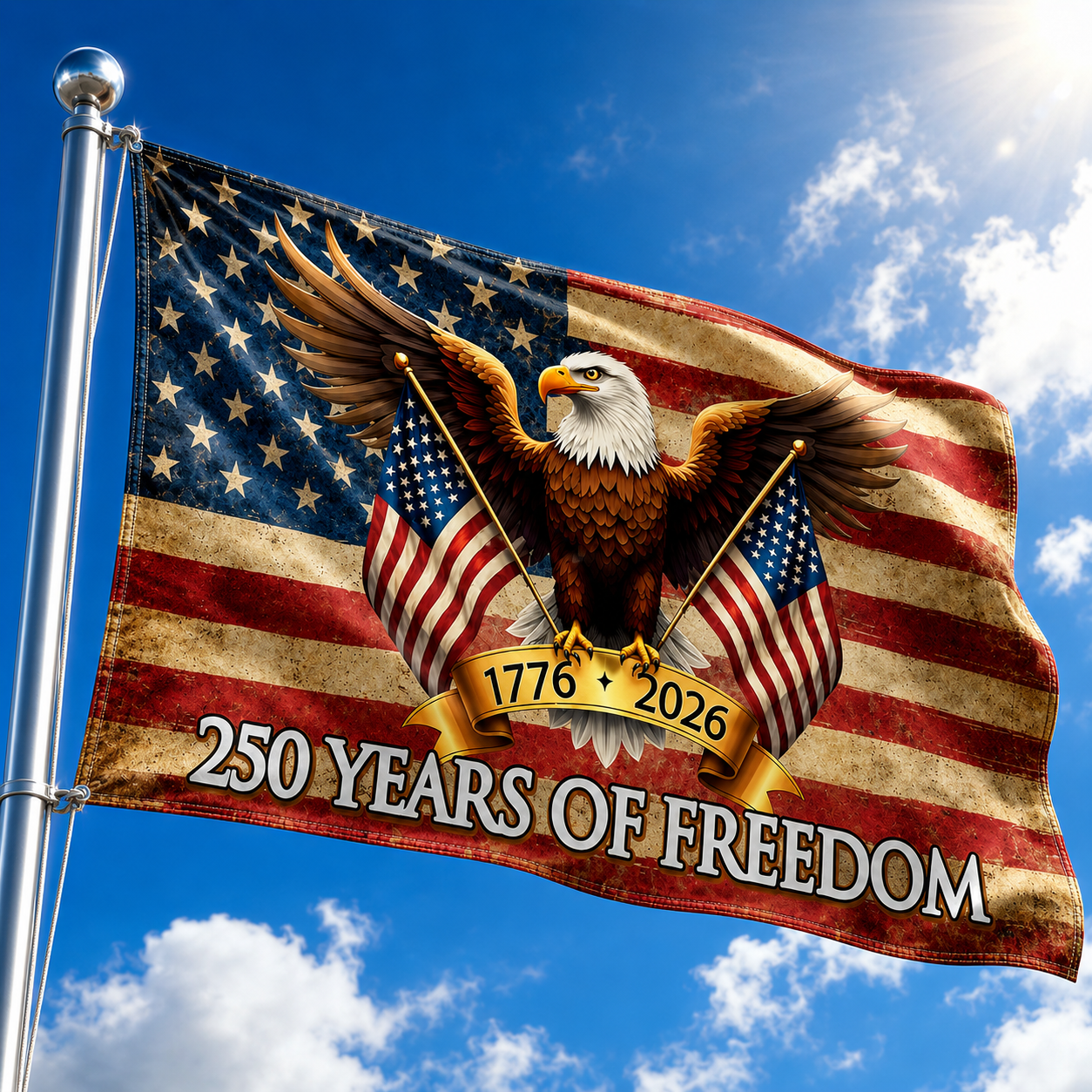 USA 250th Anniversary 1776-2026 Double Sided Flag – Flying Eagle 250 Years of Blessings One Nation Under God Decor
