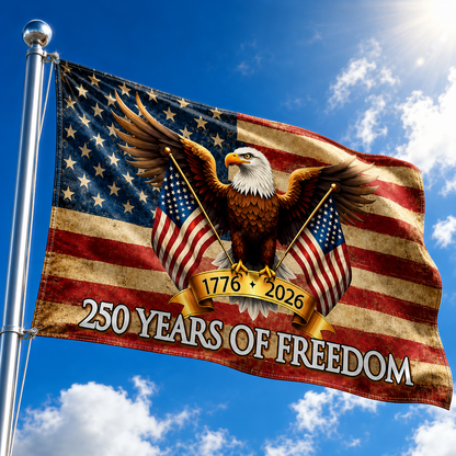 USA 250th Anniversary 1776-2026 Double Sided Flag – Flying Eagle 250 Years of Blessings One Nation Under God Decor