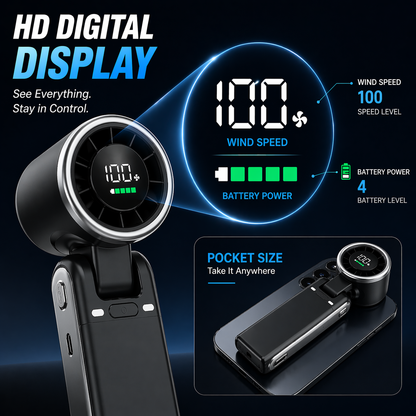 Portable Turbo Handheld Fan – 100 Speeds, 5500mAh, Up to 10H Cooling, 20°F Drop, 170° Foldable