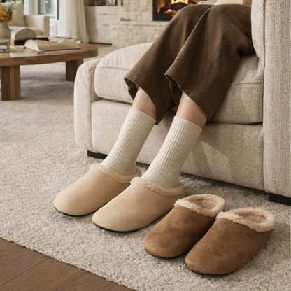 Fleece-Lined Slip-On Slippers for Women