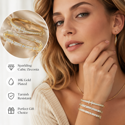 Minimalist Sparkle Bangle Set - Waterproof Gold Plated Jewelry Gift for Her