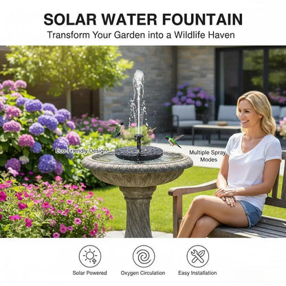 Solar Powered Bird Bath Fountain with 6 Nozzles for Bird Bath, Garden, Pond, Pool