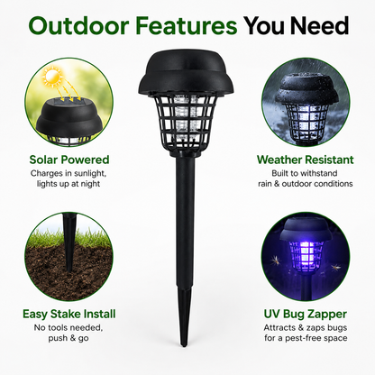 Solar Mosquito Zapper Garden Lights with Purple Bug-Zapping Light & Warm Pathway Glow