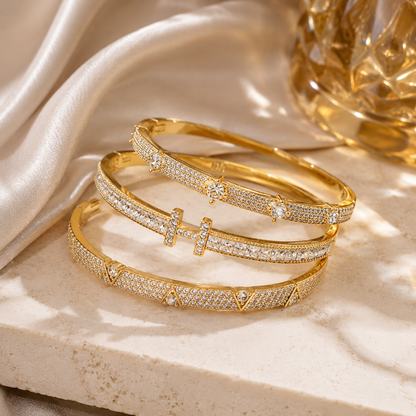 Minimalist Sparkle Bangle Set - Waterproof Gold Plated Jewelry Gift for Her