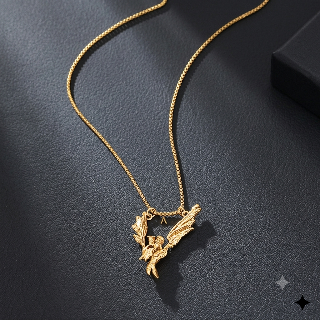 Fallen Angel Pendant Necklace • Antique Silver & 18K Gold Plated Statement Jewelry