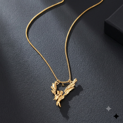 Fallen Angel Pendant Necklace • Antique Silver & 18K Gold Plated Statement Jewelry