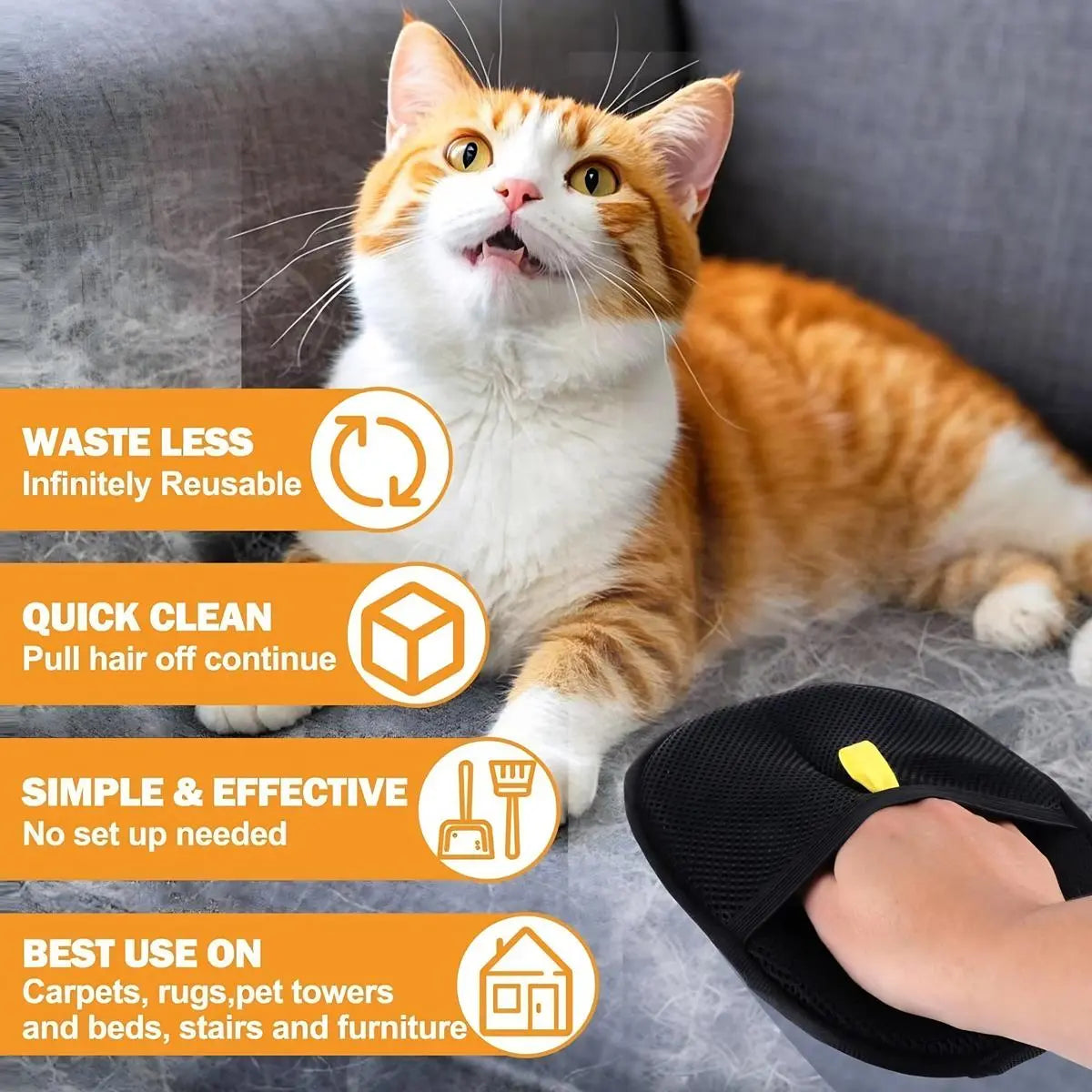 Static Pet Hair Remover Gloves – Reusable Grooming & Cleaning Tool