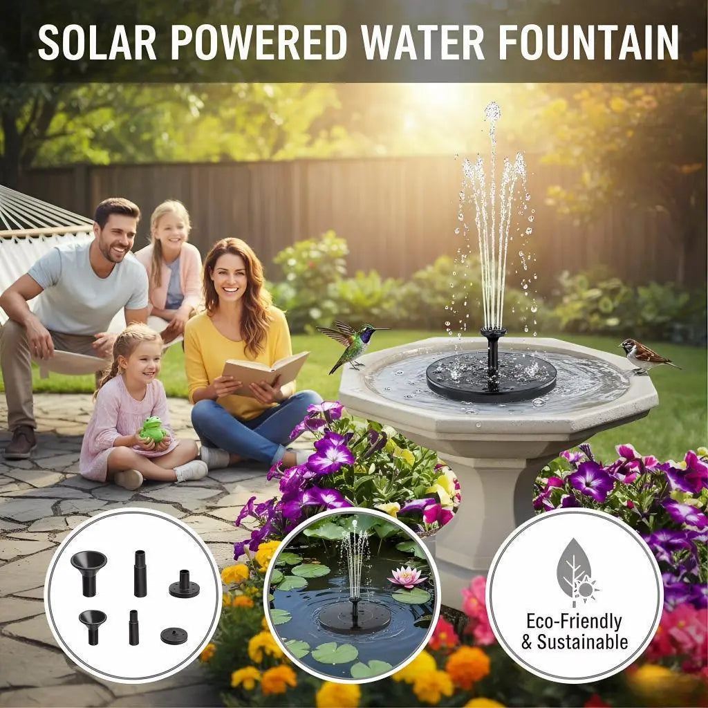Solar Powered Bird Bath Fountain with 6 Nozzles for Bird Bath, Garden, Pond, Pool