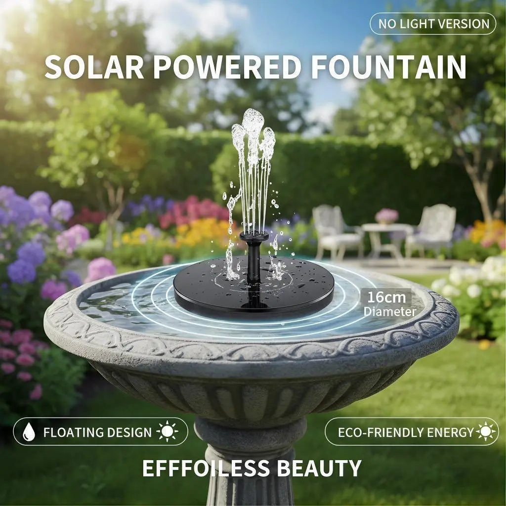 Solar Powered Bird Bath Fountain with 6 Nozzles for Bird Bath, Garden, Pond, Pool