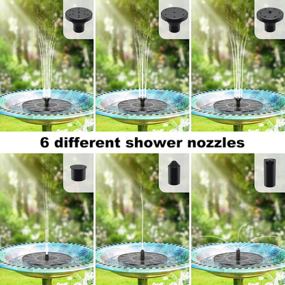 Solar Powered Bird Bath Fountain with 6 Nozzles for Bird Bath, Garden, Pond, Pool