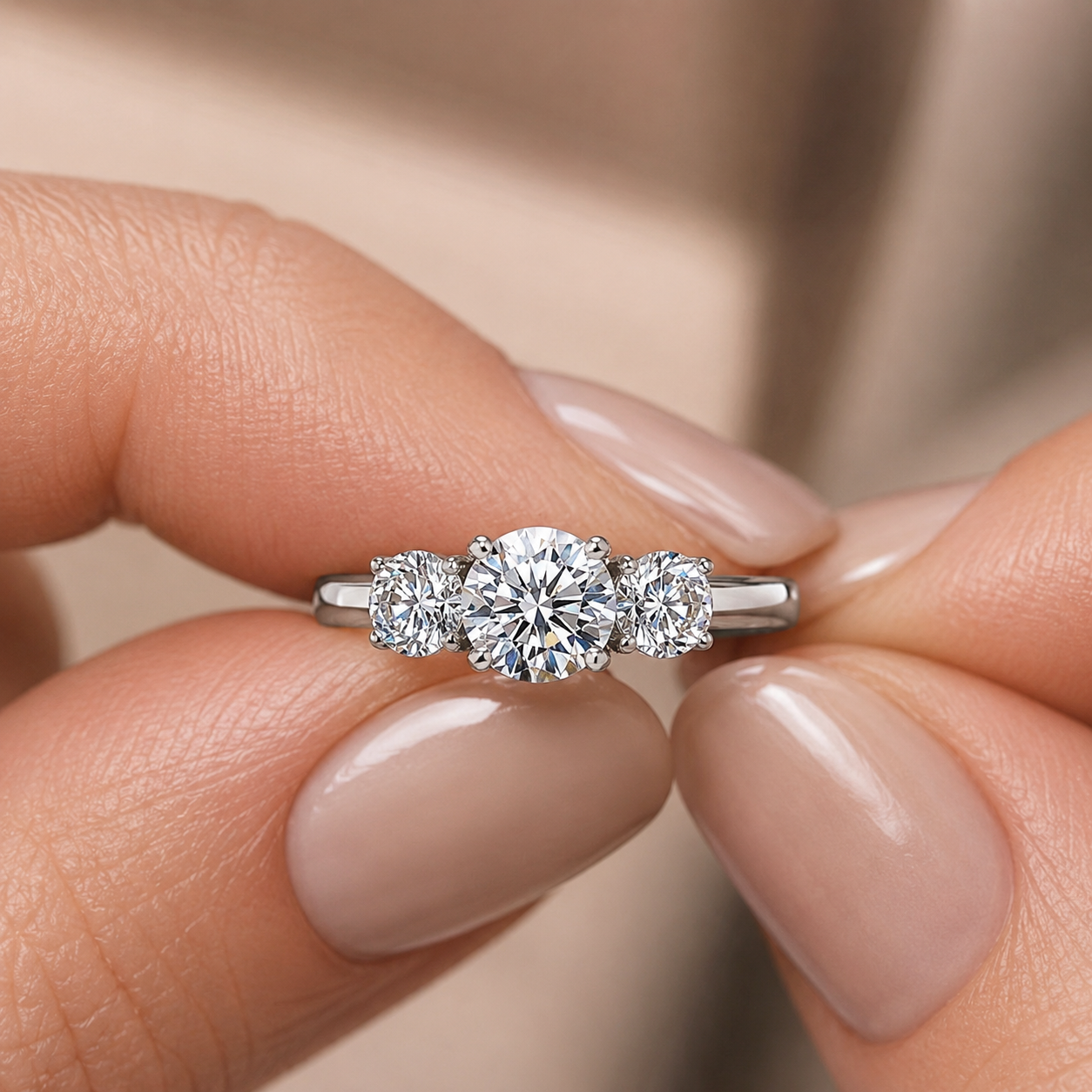 Classic Three-Stone Diamond Ring Set
