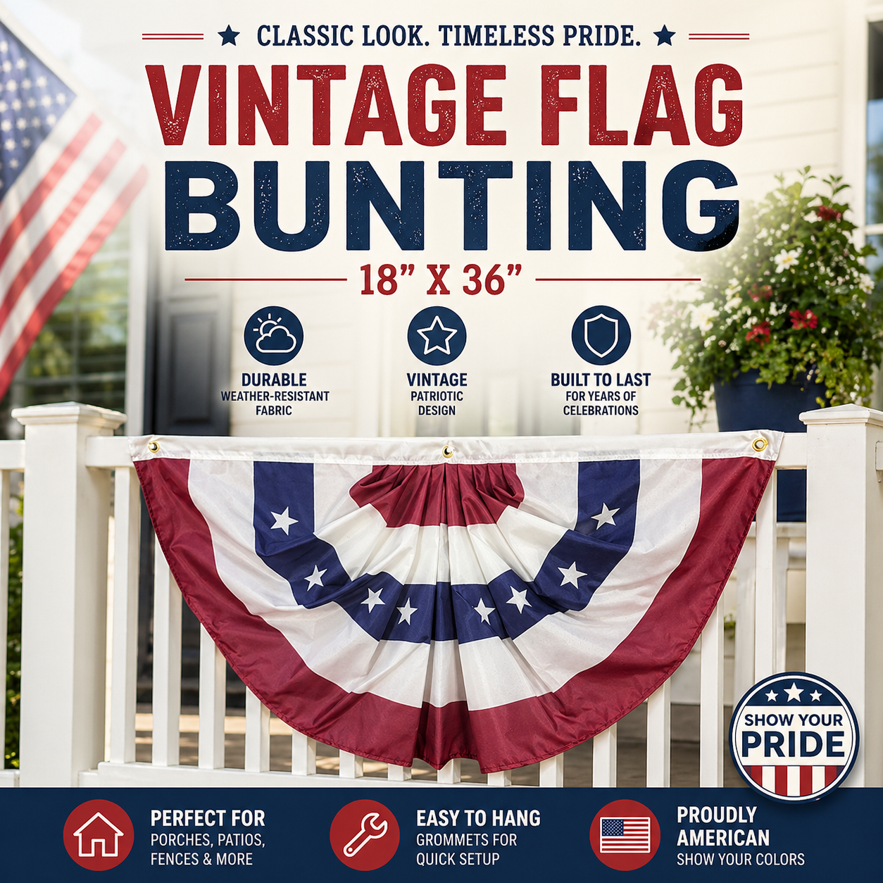 Heritage American Flag Bunting | 24-in x 48-in