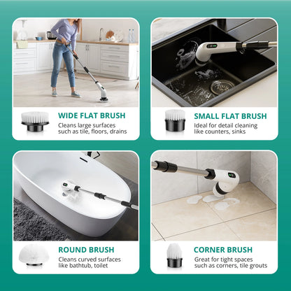 7-in-1 Electric Spin Scrubber with Long Handle for Effortless Deep Cleaning