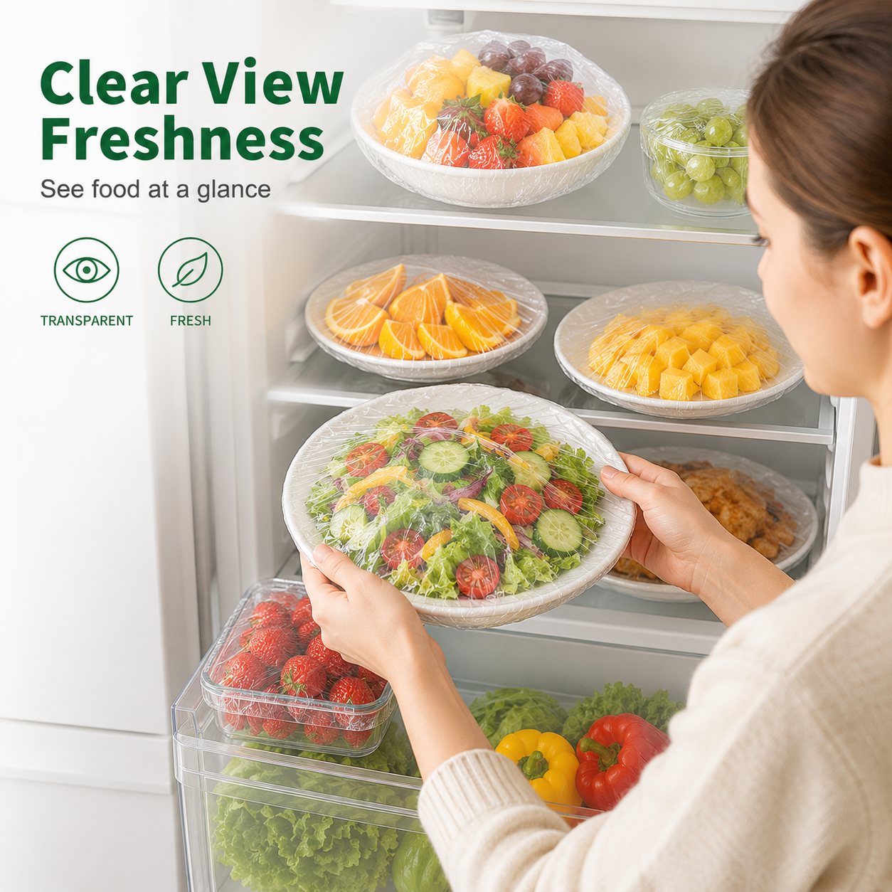 ⏳LAST DAY SALE 50% OFF!!🔥Clear Elastic Food Covers for Bowls, Plates & Cut Fruit