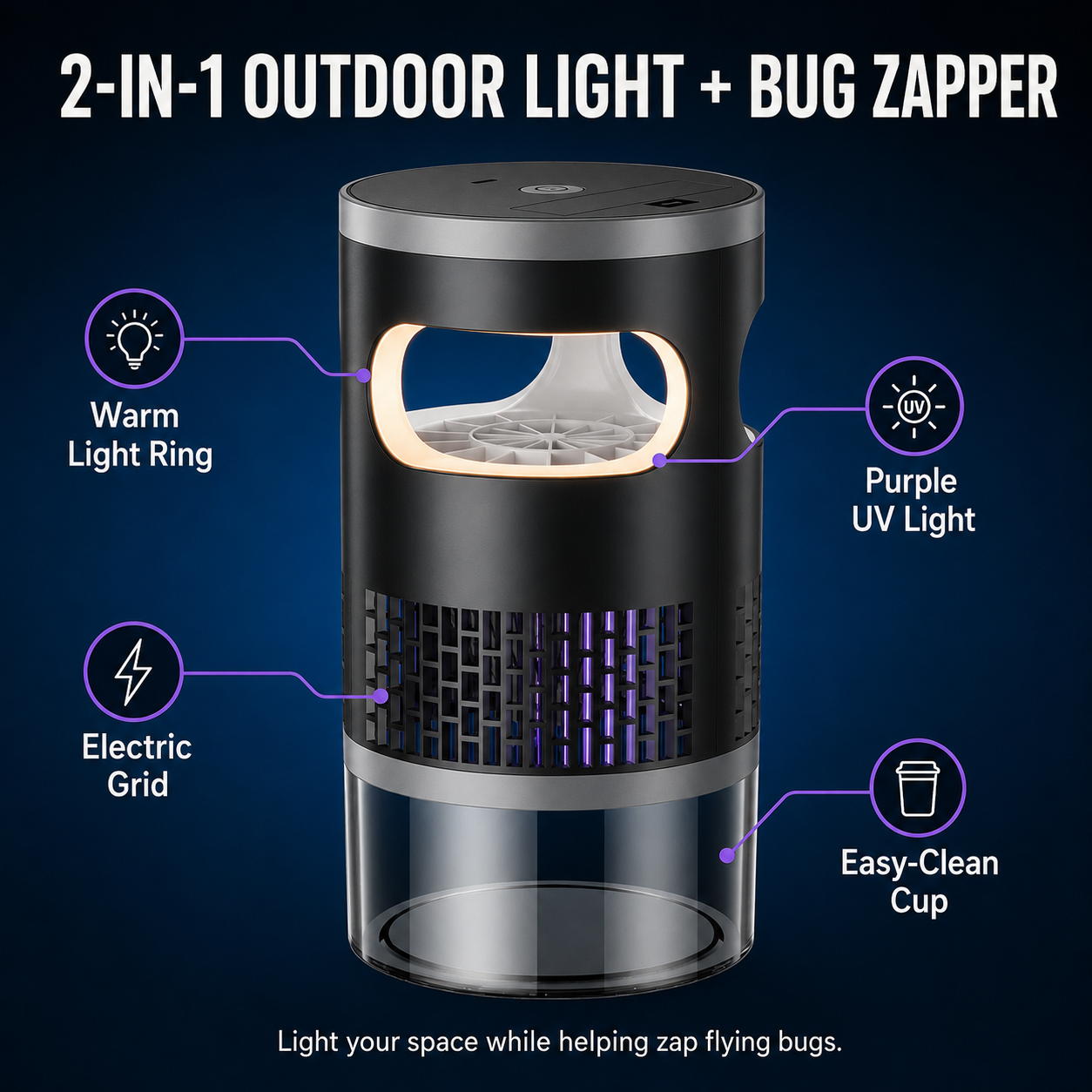 2-in-1 Outdoor Bug Zapper Mosquito Lantern For Patio, Camping & Backyard Nights
