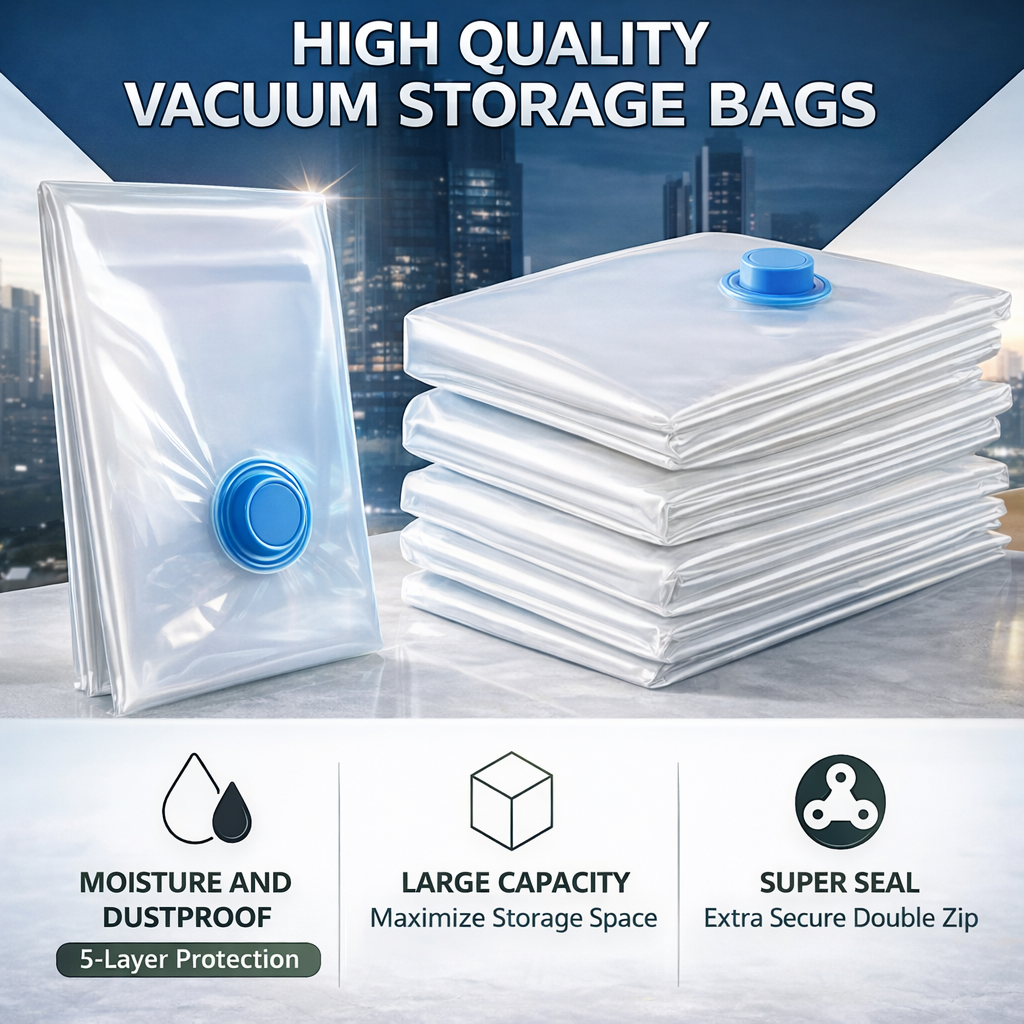 4-Pack Jumbo Vacuum Storage Bags with Pump – Space Saving for Clothes & Bedding