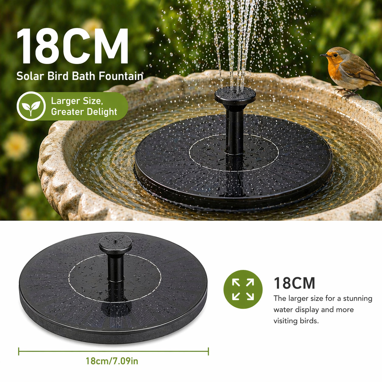 Solar Powered Bird Bath Fountain with 6 Nozzles for Bird Bath, Garden, Pond, Pool