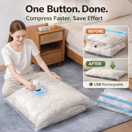 4-Pack Jumbo Vacuum Storage Bags with Pump – Space Saving for Clothes & Bedding