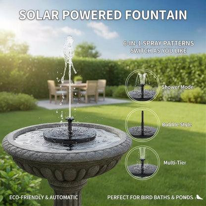 Solar Powered Bird Bath Fountain with 6 Nozzles for Bird Bath, Garden, Pond, Pool