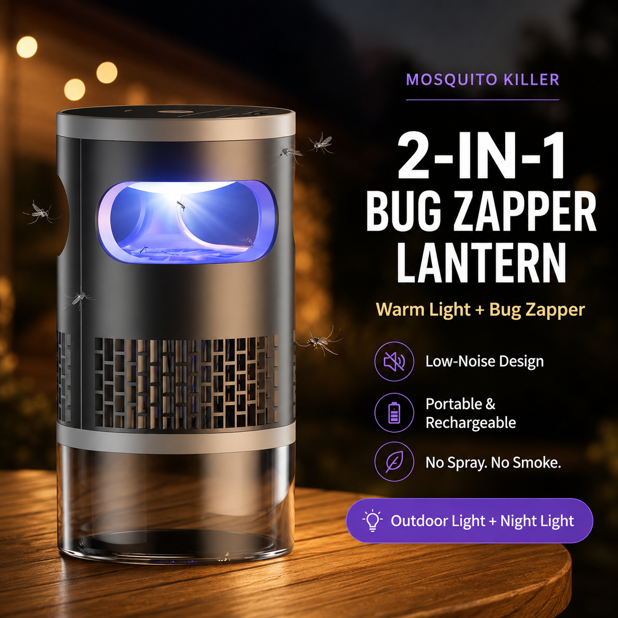 2-in-1 Outdoor Bug Zapper Mosquito Lantern For Patio, Camping & Backyard Nights