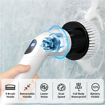 7-in-1 Electric Spin Scrubber with Long Handle for Effortless Deep Cleaning