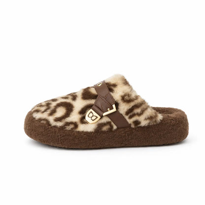Plush Leopard Print Fleece Slippers for Women