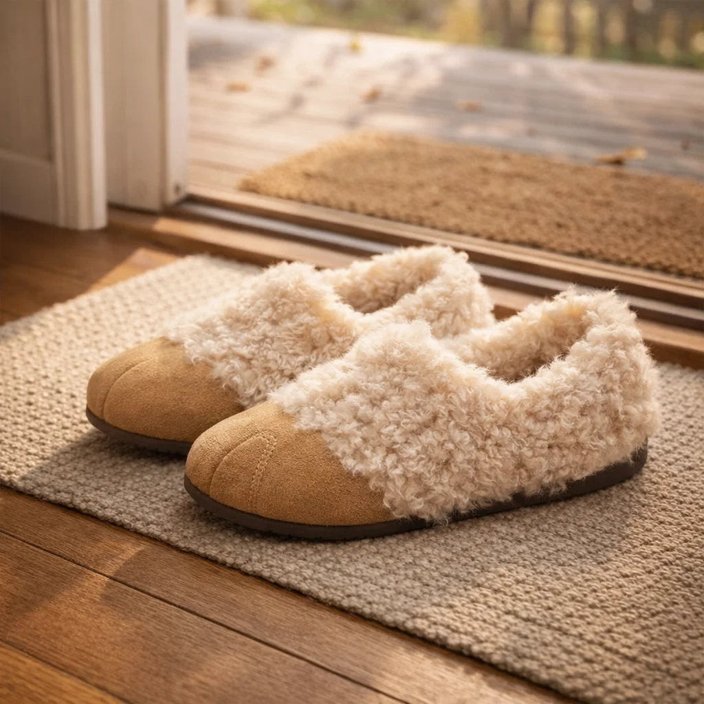 Plush Fleece Lined Slip-On Slippers for Women