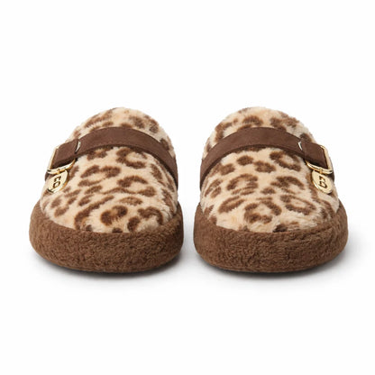 Plush Leopard Print Fleece Slippers for Women